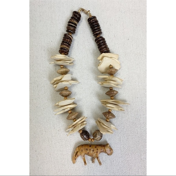 80s wood and Coconut Shell Statement Necklace - Picture 3 of 4